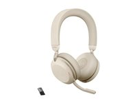 Jabra Evolve2 75 - Headset - på örat - Bluetooth - trådlös - aktiv brusradering - USB-A - ljudisolerande - beige - Optimerad för UC 27599-989-998