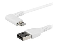 StarTech.com 2m tålig USB-A till Blixtkabel - vitt 90° högervinkad, robust aramidfiber USB typ A till Blixtuppladdning/synkron sladd - Apple MFi-certifierad - iPhone - Lightning-kabel - Lightning hane vinklad till USB hane - 2 m - dubbelt skärmad - vit RUSBLTMM2MWR