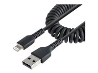 StarTech.com 1 m USB till Lightning-kabel, MFi-certifierad, iPhone-spiralladdarkabel, svart, TPE-mantel med slitstark aramidfiber, kraftig Lightning-spiralkabel - Lightning-kabel - USB hane till Lightning hane - 1 m - svart - lindad RUSB2ALT1MBC