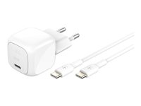 Belkin BoostCharge - Strömadapter - kompakt - 30 Watt - Strömmatning 3.1 (USB-C) - på kabel: USB-C - med USB-C-kabel (1m) WCA008KQ1MWH-B6