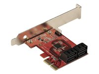StarTech.com SATA PCIe-kort - PCIe SATA-expansionskort med 4 portar - 6 Gbps - Lågprofilfäste - Staplade SATA-kontakter - ASM1164 Non-Raid - PCI Express till SATA-omvandlare - Kontrollerkort - SATA 6Gb/s - låg profil - PCIe 3.0 x2 - röd 4P6G-PCIE-SATA-CARD