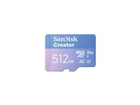 SanDisk Creator - Flash-minneskort (microSDXC till SD-adapter inkluderad) - 512 GB - A2 / Video Class V30 / UHS-I U3 - mikroSDXC UHS-I SDSQXAV-512G-GN6MS