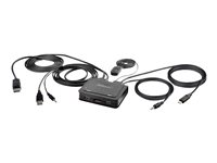 StarTech.com 2-Port Hybrid USB-C DisplayPort Cable KVM Switch, 4K 60Hz, Compact KVM with 6ft/1.8m USB-A/DisplayPort/Audio & 4ft/1.2m USB-C Integrated Host Cables, Bus Powered - Remote Push Button/Hotkey Switching (C2-D46-UAC-CBL-KVM) - Omkopplare för tangentbord/video/mus/ljud/USB - kompakt - 2 x KVM/ljud/USB - 1 lokal användare - skrivbordsmodell C2-D46-UAC-CBL-KVM