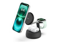 Belkin UltraCharge Pro - Trådlöst laddställ - 3-i-1, Qi2 + växelströmsadapter - 25 Watt - Fast Charge - träkol WIZ040KQCH
