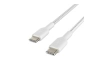 Belkin BoostCharge - USB-kabel - 24 pin USB-C (hane) till 24 pin USB-C (hane) - USB 2.0 - 2 m - vit CAB004BT2MWH2PK